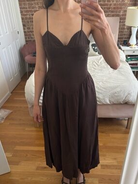 Brown Spaghetti-Strap Midi Dress NEVER WORN